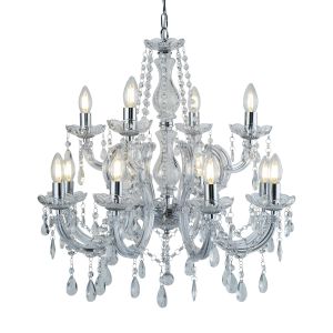 Marie Therese - 12 Light Chandelier, Chrome, Clear Crystal Glass