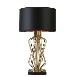 Ethan Table Lamp With Marble Base, Gold With Black Drum Shade, Gold Interior