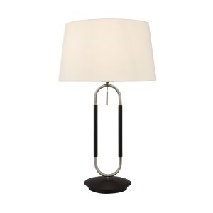 Jazz 1 Light E27 Table Lamp Satin Silver With Black And White Velvet Shade