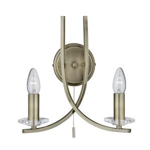 Ascona - 2 Light Wall Bracket, Antique Brass Twist Frame With Clear Glass Sconces