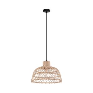 Ausnby 1 Light E27 Black Adjustable Pendant With Wood Effect Shade