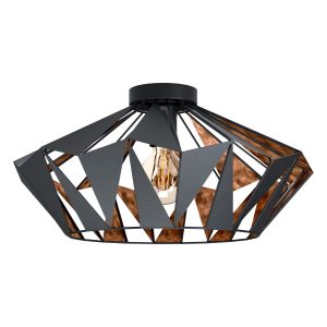 Carlton 1 Light E27 Black Flush Ceiling Fititng With Copper Inner Detail