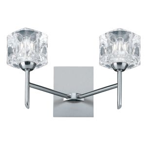 Dimmable Ice Cube LED - 2 Light Wall Bracket, Clear Glass, Satin Silver