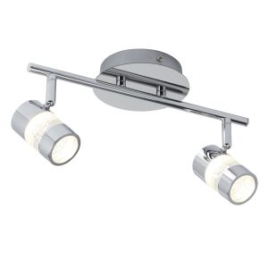 Dimmable Bubbles Effect IP44 LED 2 Light Spot Bar - Chrome & Acrylic Shade