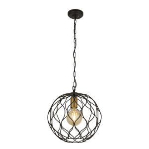 Searchlight 4511-1BK Finesse Single Pendant With Wavey Bar Detail Black With Gold Lampholder Finish