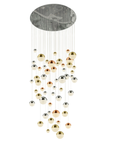 Searchlight 4555-55 Planets 55 Light Pendant Polished Chrome Finish With Copper/Polished Chrome/Satin Brass Caps And Crystal Sand Finish