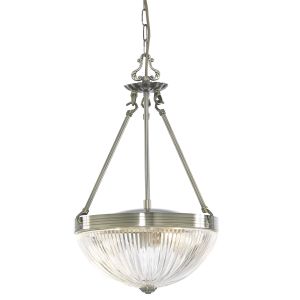 Windsor II - 2 Light Pendant, Antique Brass, Clear Ribbed Glass