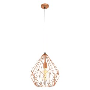 Carlton 1 Light E27 Copper Adjustable Pendant With Black Suspension Cable