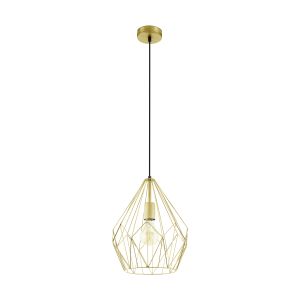 Carlton 1 Light E27 Gold Adjustable Pendant With Black Susupension Cable