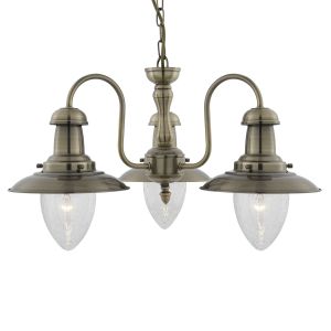 Fisherman - 3 Light Ceiling, Antique Brass With Seeded Glass Shades