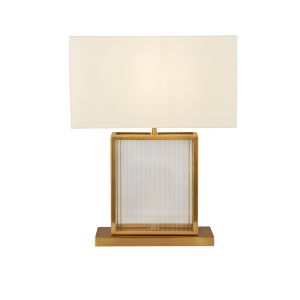 Clarendon 1 Light E27 Table Lamp Tempered Glass With Brass And Velvet Shade