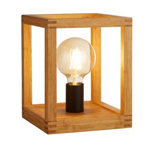 Square 1 Light E27 Table Lamp Wood And Metal