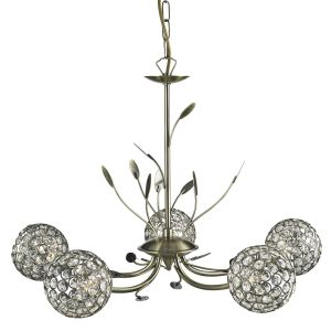 Bellis II - 5 Light Ceiling, Antique Brass, Clear Glass Deco Shade