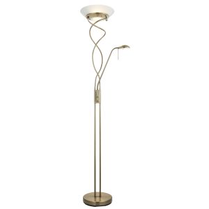 Endon MONACO-AN Palmaco Single Floor Lamp Antique Brass Plate/Frosted Finish
