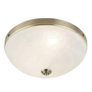 Windsor - 2 Light Ceiling Flush, Antique Brass, Marble Glass