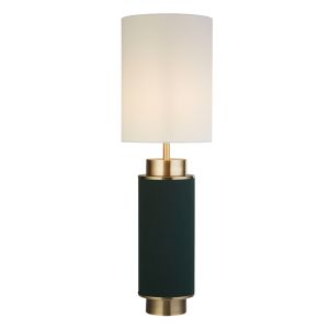 Flask 1 Light E27 Table Lamp Dark Green With Antique Brass And White Shade