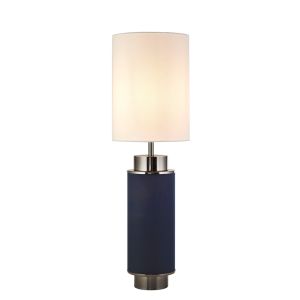 Flask 1 Light E27 Table Lamp Navy Linen With Black Nickel And White Shade