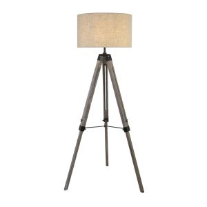 Tripod Floor Lamp, Washed Brown Base, Linen Drum Shade