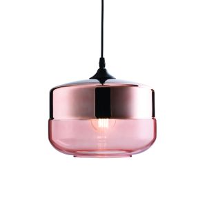 Willis 1 Light E27 Polished Copper Adjustable Single Pendant With Tinted Cognac Glass Shade