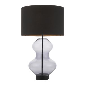 Moma 1 Light E27 Matt Black & Tinted Shaped Glass Table Lamp With 3 Stage Touch Dimmer Switch C/W Black Cotton Fabric Shade