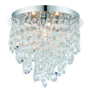 Kristen 3 Light G9 Polished Chrome IP44 Bathroom Flush Fitting With Clear Faceted Glass Crystals