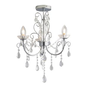 Tabitha 3 Light G9 Polished Chrome IP44 Semi Flush Bathroom Chandelier With Clear Faceted Crystals