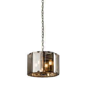 Clooney 4 Light E14 Slate Grey Adjustable Ceiling Pendant With High Quality Bevelled Smoke Glass Panels