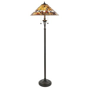Bernwood 2 Light E27 Dark Bronze Floor Lamp With Lampholder Pull Cord Switch Switch C/W Tiffany Shade