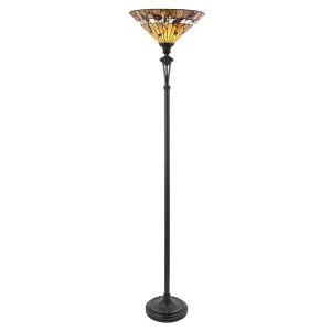Bernwood 1 Light E27 Dark Bronze Floor Lamp With Inline Foot Switch C/W Tiffany Shade