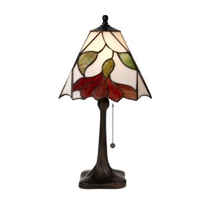 Botanica 1 Light E27 Dark Bronze Medium Table Lamp Pull Cord Lampholder Switch C/W Brontel Design Tiffany Shade