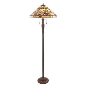 Clematis 2 Light E27 Dark Bronze Floor Lamp Pull Cord Lampholder Switch C/W Weaving Flowers Design Tiffany Shade