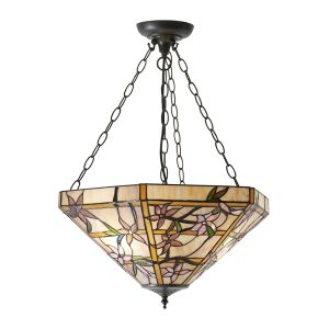 Clematis 3 Light E27 Dark Bronze Large Inverted Adjsutable Pendant C/W Weaving Flowers Design Tiffany Shade