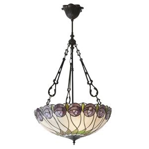 Hutchinson 3 Light E27 Dark Bronze Large Inverted Pendant C/W Rose Design Tiffany Shade