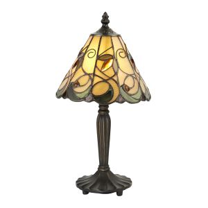 Jamelisbon 1 Light E27 Dark Bronze Mini Table Lamp With Inline Switch C/W Amber Tiffany Shade