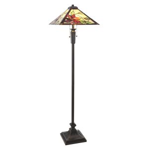 Lbloocharleston 2 Light E27 Dark Bronze Floor Lamp With Lampholder Pull Cord Switch C/W Brontel Design Tiffany Shade