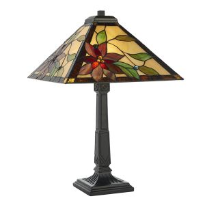 Lbloocharleston 1 Light E14  Matt Black Medium Table Lamp With Inline Switch C/W Brontel Design Tiffany Shade