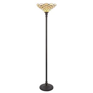 Pearl 1 Light E27 Dark Bronze Uplighter Floor Lamp With Inline Foot Switch C/W Geometric Design Tiffany Shade