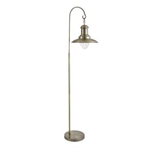 Fisherman Floor Lamp, Antique Brass, Clear Glass Shade