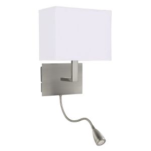 Wall Light Adjustable - 2 Light Wall Bracket racket, LED Flexi Arm, Satin Silver, White Shade