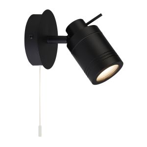Samson 1 Light Bathroom Black IP44 GU10 Adjustable Spotlight With Pull Cord Switch