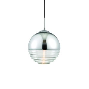 Paloma 1 Light E14 Polished Chrome Plated With Clear Ribbed Spherical Glass Shade Adjustable Ceiling Pendant