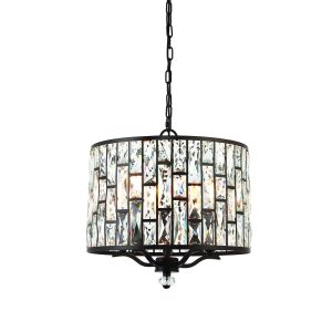 Belle 5 Light E14 Dark Bronze Adjustable Ceiling Pendant With High Quality Faceted Clear Glass Crystals