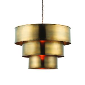 Morad 1 Light E27 Aged Brass 3 Cylindrical Tiered Shades Adjustable Pendant