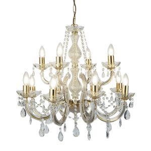 Marie Therese - 12 Light Chandelier, Polished Brass, Clear Crystal Glass