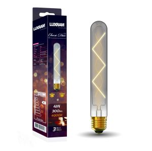 Classic Deco LED 185mm Tubular Z E27 Dimmable 4W 4000K Natural White, 300lm, Smoke Glass, 3yrs Warranty