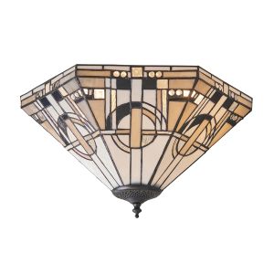 Metropoemersonn 2 Light E27 Dark Bronze Medium Flush Fitting C/W Art Deco Tiffany Shade