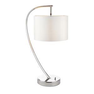 Josephine 1 Light E27 Polished Bright Nickel Table Lamp With Toggle Switch C/W Vintage White Silk Shade