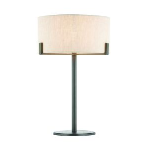 Hayfield 1 Light E27 Brushed Bronze Table Lamp With Inline Switch C/W Natural Linen Fabric Shade