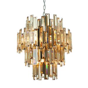 Viviana 12 Light E14 Chrome Adjustable Pendant With High Quality Tinted Champagne Crystal Details