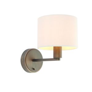 Daley 1 Light E14 Dark Antique Bronze Switched Wall Light C/W Marble Faux Silk Shade
